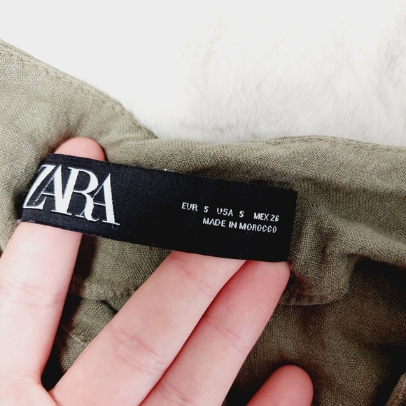 ZARA Khaki Army Green Short Sleeves Two Pockets Button Casual Dress P6069 - Picture 5 of 6